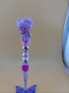 Hello Kitty Purple & Pink Beaded Pen with Plush Topper